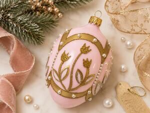 SZKLO-DEKOR Pink Gold Glass Egg Christmas Ornament Poland 6"